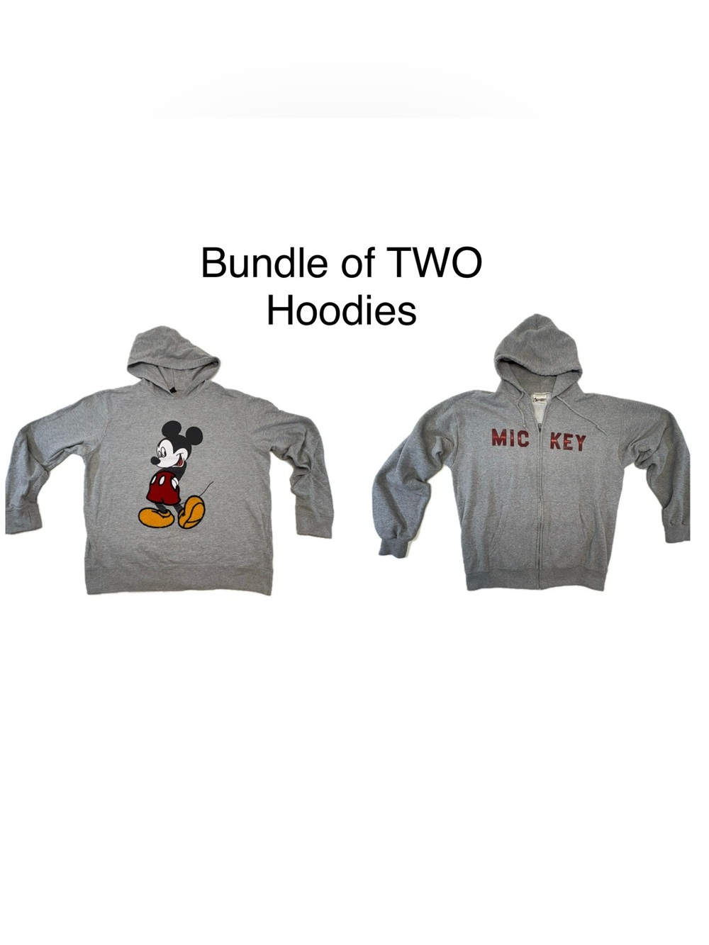 Disney Mickey Mouse Gray Hoodie Bundle Zip Up & Pullover Large